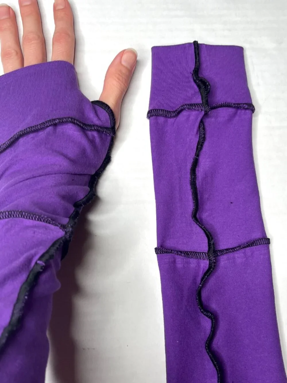 Long Striped Gloves Purple Hand Warmers Cotton Armwarmers Patchwork Sleeves Psy